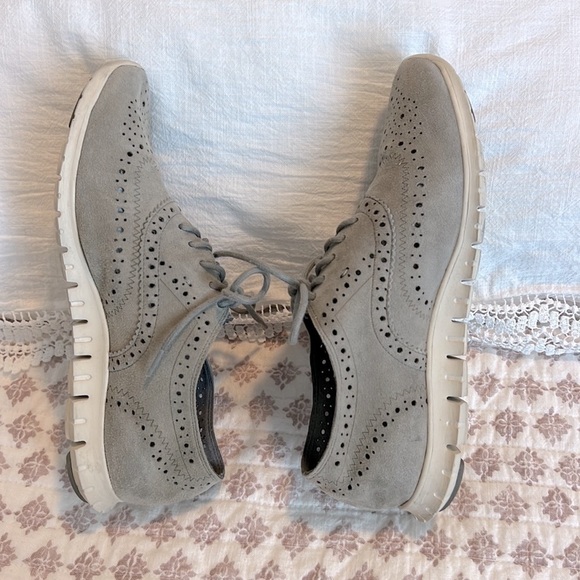 Cole Haan ZeroGrand Oxford Sneaker Sole Wingtip Gray Suede Perforated Size 7 - Picture 7 of 14